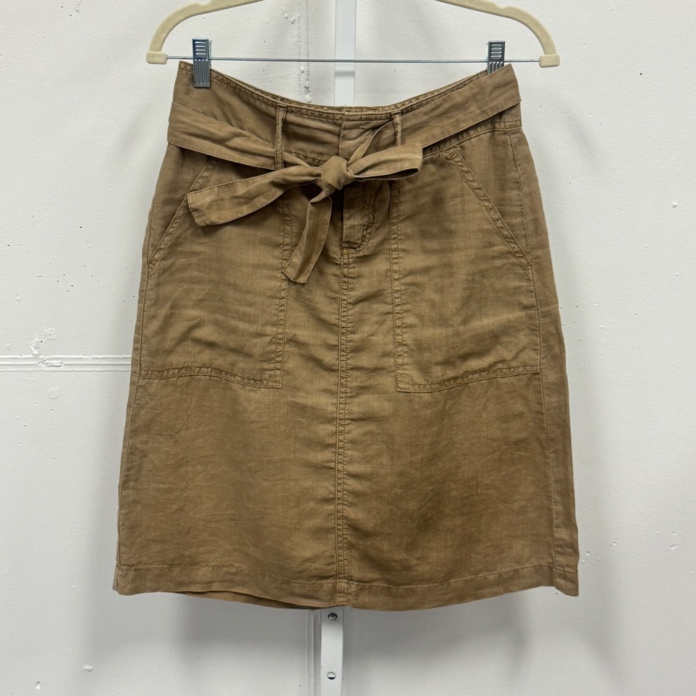 Y2K United Colors of Benetton Brown Ramie Utility Skirt Tie Waist Safari Size 38